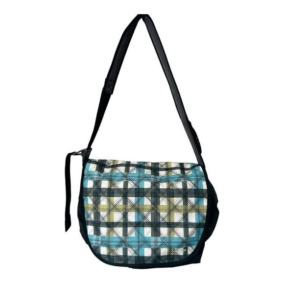 L.L. Bean Laptop Messenger Crossbody Shoulder Flap Black Turquoise Weekender Bag - Picture 1 of 13
